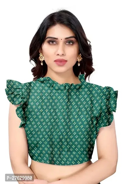 Women moss chiffon printed saree with  Unstitched Blouse Piecee green red-thumb2