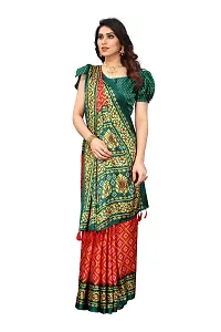 Women moss chiffon printed saree with  Unstitched Blouse Piecee green red-thumb2