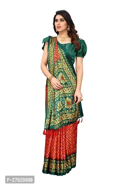 Women moss chiffon printed saree with  Unstitched Blouse Piecee green red-thumb3