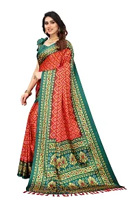 Women moss chiffon printed saree with  Unstitched Blouse Piecee green red-thumb3