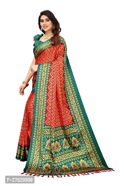 Women moss chiffon printed saree with  Unstitched Blouse Piecee green red-thumb4