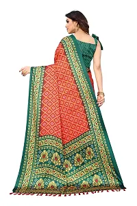 Women moss chiffon printed saree with  Unstitched Blouse Piecee green red-thumb4