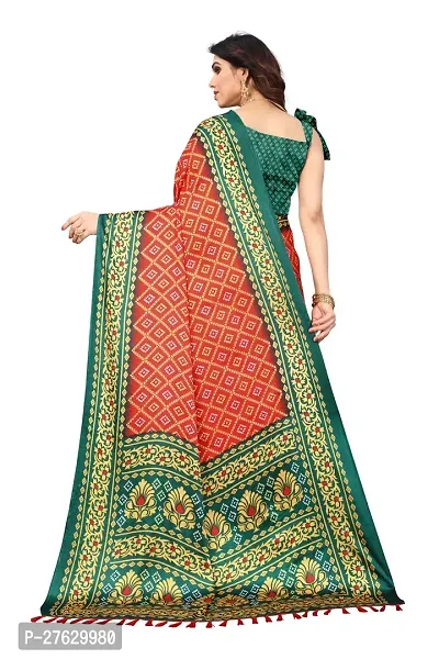 Women moss chiffon printed saree with  Unstitched Blouse Piecee green red-thumb5