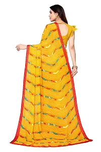 Women Georgette printed leriya saree with  Unstitched Blouse Piecee Yellow-thumb1