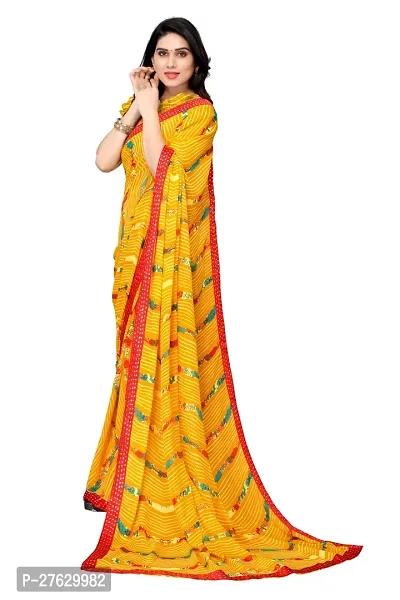 Women Georgette printed leriya saree with  Unstitched Blouse Piecee Yellow-thumb3