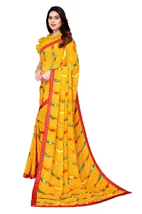 Women Georgette printed leriya saree with  Unstitched Blouse Piecee Yellow-thumb3