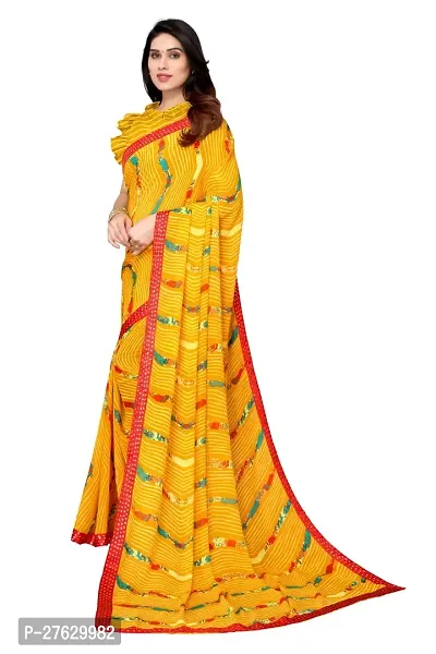 Women Georgette printed leriya saree with  Unstitched Blouse Piecee Yellow-thumb4