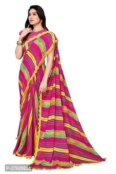 Women Georgette printed leriya saree with  Unstitched Blouse Piecee Dark pink-thumb2