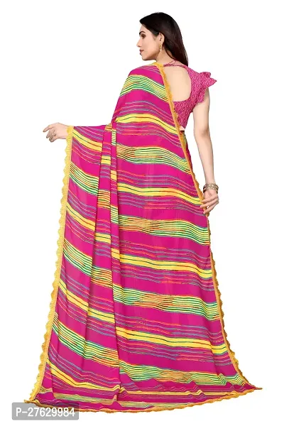 Women Georgette printed leriya saree with  Unstitched Blouse Piecee Dark pink-thumb3