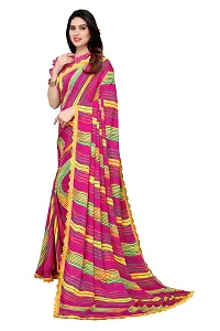 Women Georgette printed leriya saree with  Unstitched Blouse Piecee Dark pink-thumb3