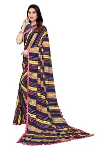 Women Georgette printed leriya saree with  Unstitched Blouse Piecee Navy blue-thumb1