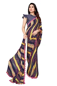 Women Georgette printed leriya saree with  Unstitched Blouse Piecee Navy blue-thumb2