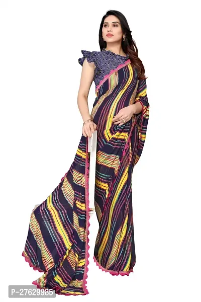 Women Georgette printed leriya saree with  Unstitched Blouse Piecee Navy blue-thumb3