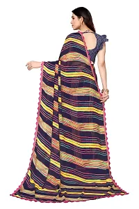 Women Georgette printed leriya saree with  Unstitched Blouse Piecee Navy blue-thumb4