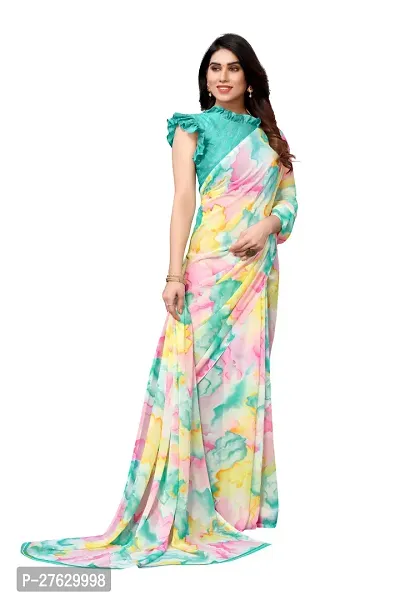 Women Georgette printed leriya saree with  Unstitched Blouse Piecee light sky blue-thumb3