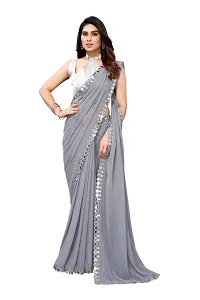 Women Georgette mirror border saree with  Unstitched Blouse Piecee grey-thumb1