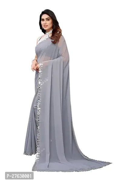 Women Georgette mirror border saree with  Unstitched Blouse Piecee grey-thumb4