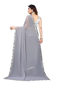 Women Georgette mirror border saree with  Unstitched Blouse Piecee grey-thumb4