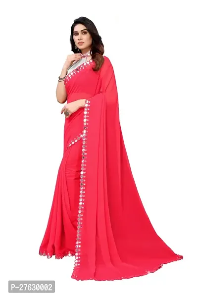 Women Georgette mirror border saree with  Unstitched Blouse Piecee pink-thumb2