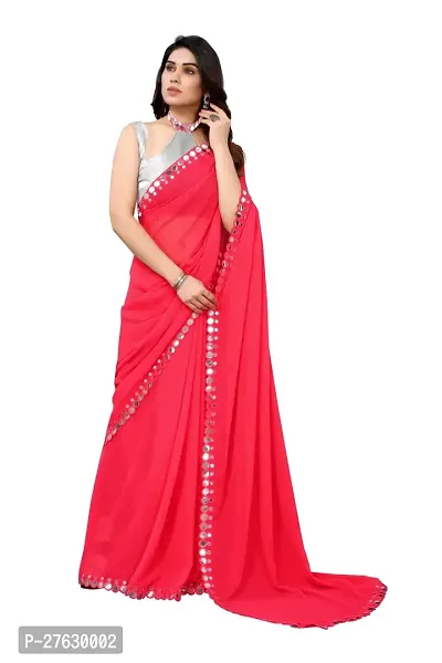 Women Georgette mirror border saree with  Unstitched Blouse Piecee pink-thumb3