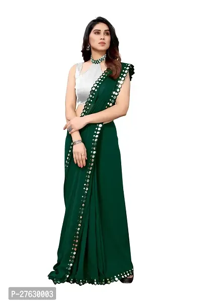 Women Georgette mirror border saree with  Unstitched Blouse Piecee green-thumb2