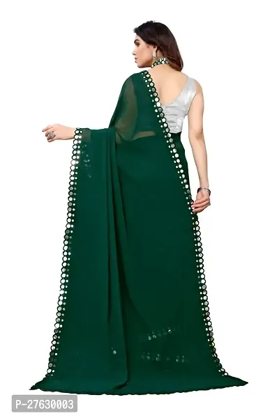 Women Georgette mirror border saree with  Unstitched Blouse Piecee green-thumb3