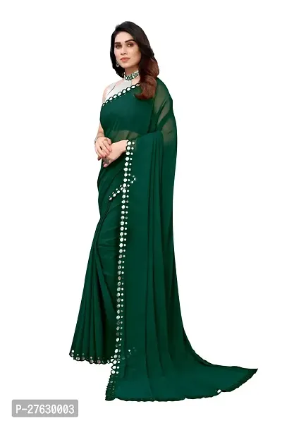 Women Georgette mirror border saree with  Unstitched Blouse Piecee green-thumb5