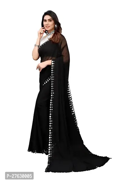 Women Georgette mirror border saree with  Unstitched Blouse Piecee black-thumb3