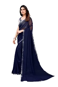 Women Georgette mirror border saree with  Unstitched Blouse Piecee navy blue-thumb1