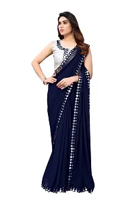 Women Georgette mirror border saree with  Unstitched Blouse Piecee navy blue-thumb2