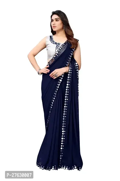 Women Georgette mirror border saree with  Unstitched Blouse Piecee navy blue-thumb3