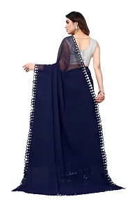 Women Georgette mirror border saree with  Unstitched Blouse Piecee navy blue-thumb3