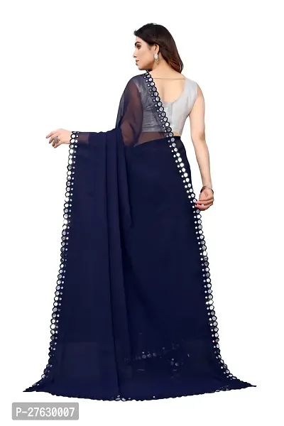 Women Georgette mirror border saree with  Unstitched Blouse Piecee navy blue-thumb4