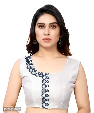 Women Georgette mirror border saree with  Unstitched Blouse Piecee navy blue-thumb5