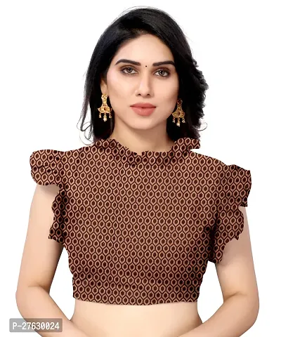 Women Georgette printed  saree with  Unstitched Blouse Piecee brown-thumb5