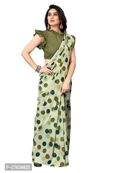 Women Georgette printed  saree with  Unstitched Blouse Piecee Mahendi-thumb4