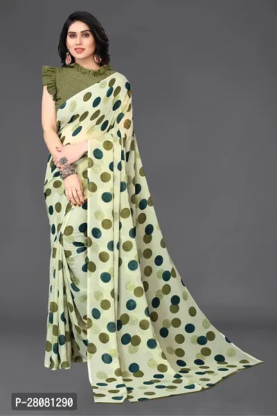 Women Georgette printed  saree with  Unstitched Blouse Piecee Mahendi-thumb0