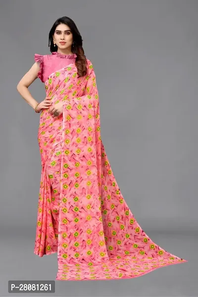 Women Georgette printed leriya saree with  Unstitched Blouse Piecee light pink-thumb0