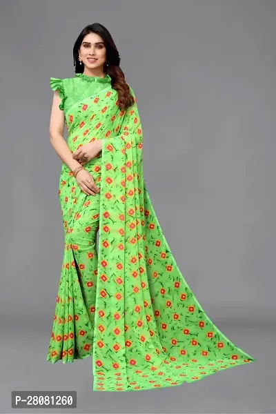 Women Georgette printed leriya saree with  Unstitched Blouse Piecee parrot