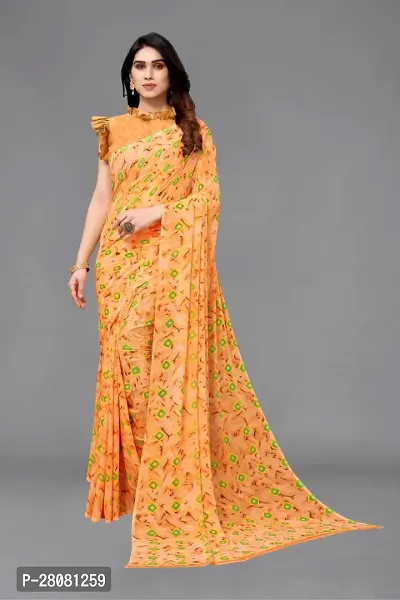Women Georgette printed leriya saree with  Unstitched Blouse Piecee orange