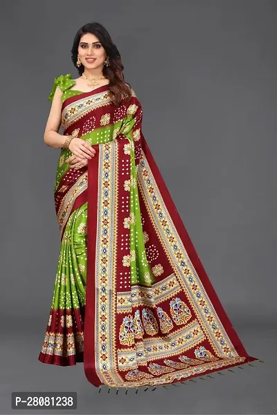 Women  poly slik printed saree with squnse les and Unstitched Blouse Piecee mahendi maroon