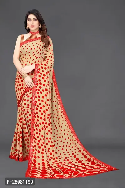 Women Georggate polka  print saree With Unstitched Blouse Piecee orange