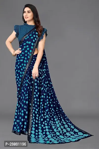 Women Georggate polka  print saree With Unstitched Blouse Piecee blue