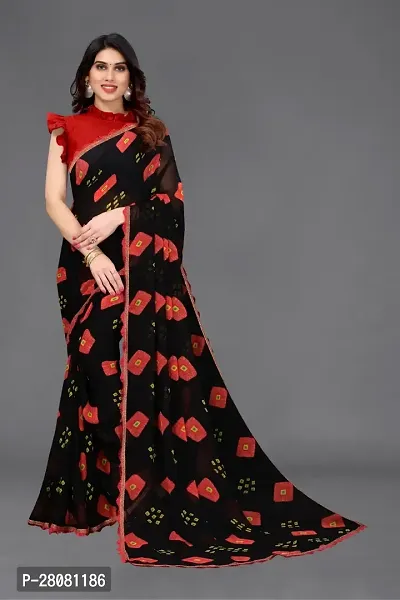 Women Georggate printed saree With Unstitched Blouse Piecee black