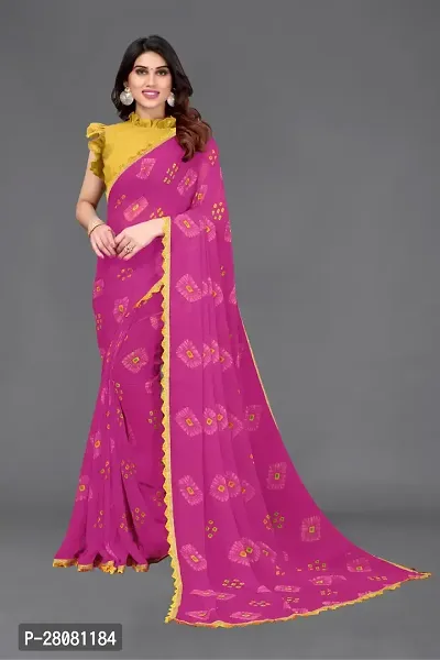 Women Georggate printed saree With Unstitched Blouse Piecee pink