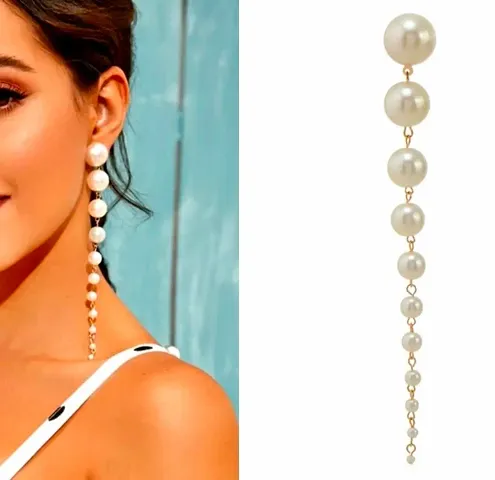 Pearl drop extra long big to chain earrings