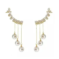 Ear cuff with pearl tassel drop Korean stud earrings for Girls and women-thumb2