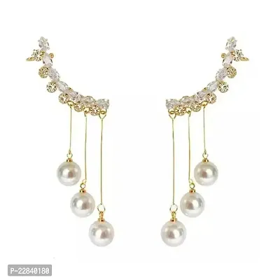 Ear cuff with pearl tassel drop Korean stud earrings for Girls and women-thumb3