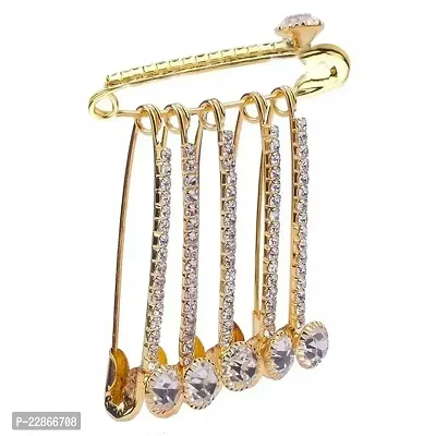 Golden Metal crystal stone safety pin, hijab pin Saree pin brooch (Pack of 6)-thumb0
