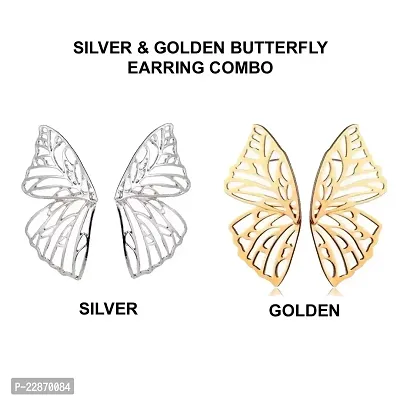 Combo Earring Studs Big Oversized Butterfly earring, (Silver and Golden)-thumb0